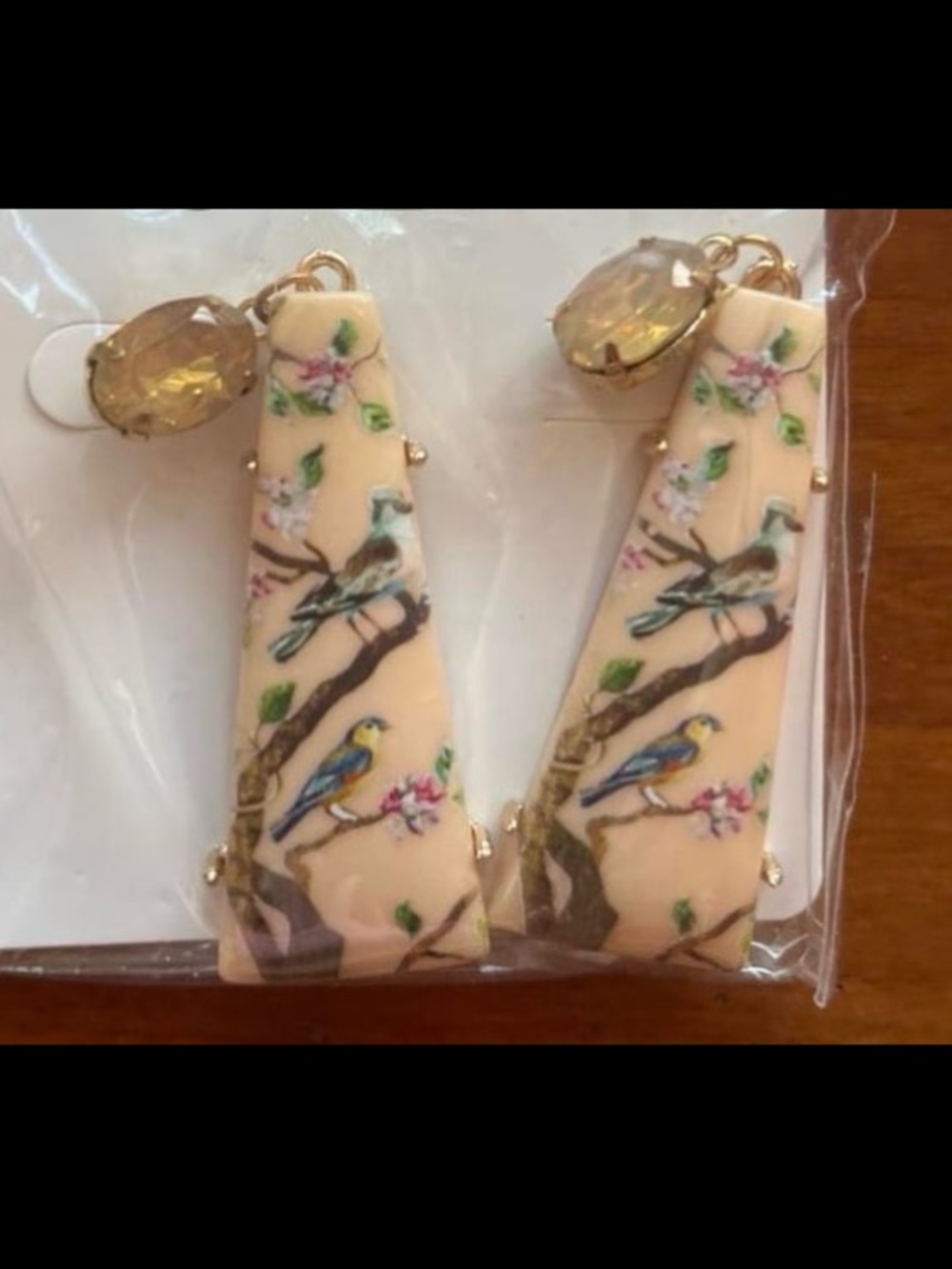 Floral Bird Drop Earrings - Peach